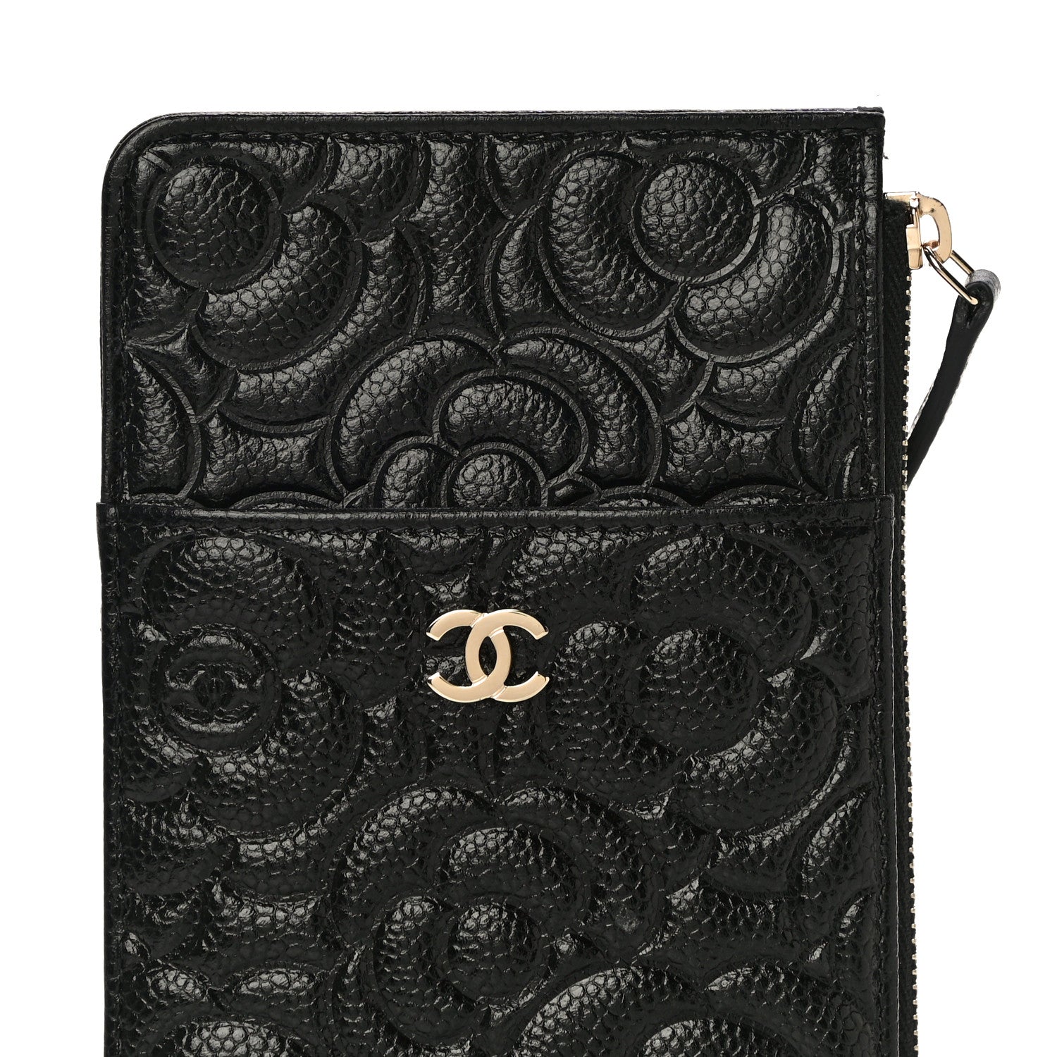 Chanel Caviar Camellia Embossed Classic Flat Wallet Pouch Black 8 of 11