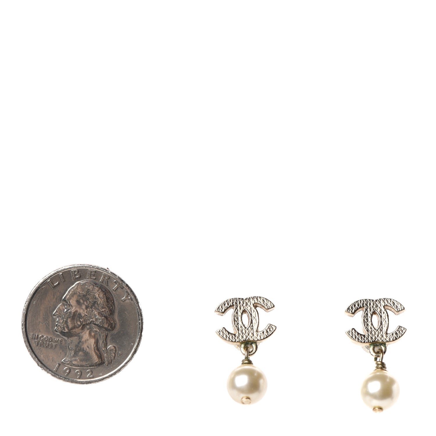 Chanel Pearl CC Drop Earrings Silver 2 of 4