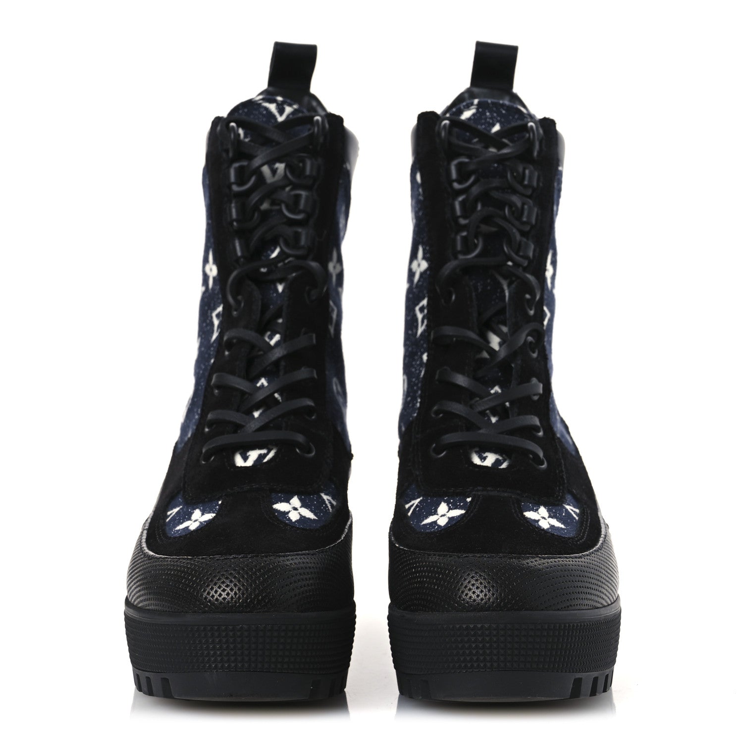 Louis Vuitton Calfskin Monogram Denim Laureate Platform Desert Boots 39.5 Navy Blue 3 of 12