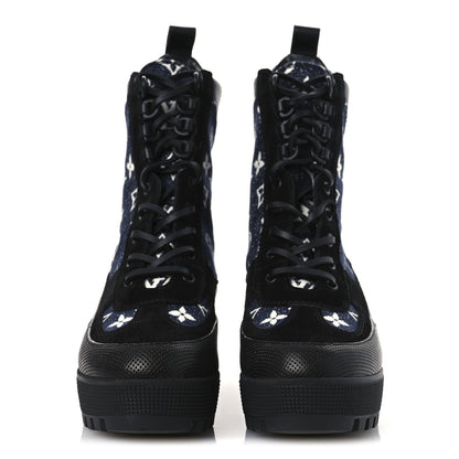 Louis Vuitton Calfskin Monogram Denim Laureate Platform Desert Boots 39.5 Navy Blue 3 of 12