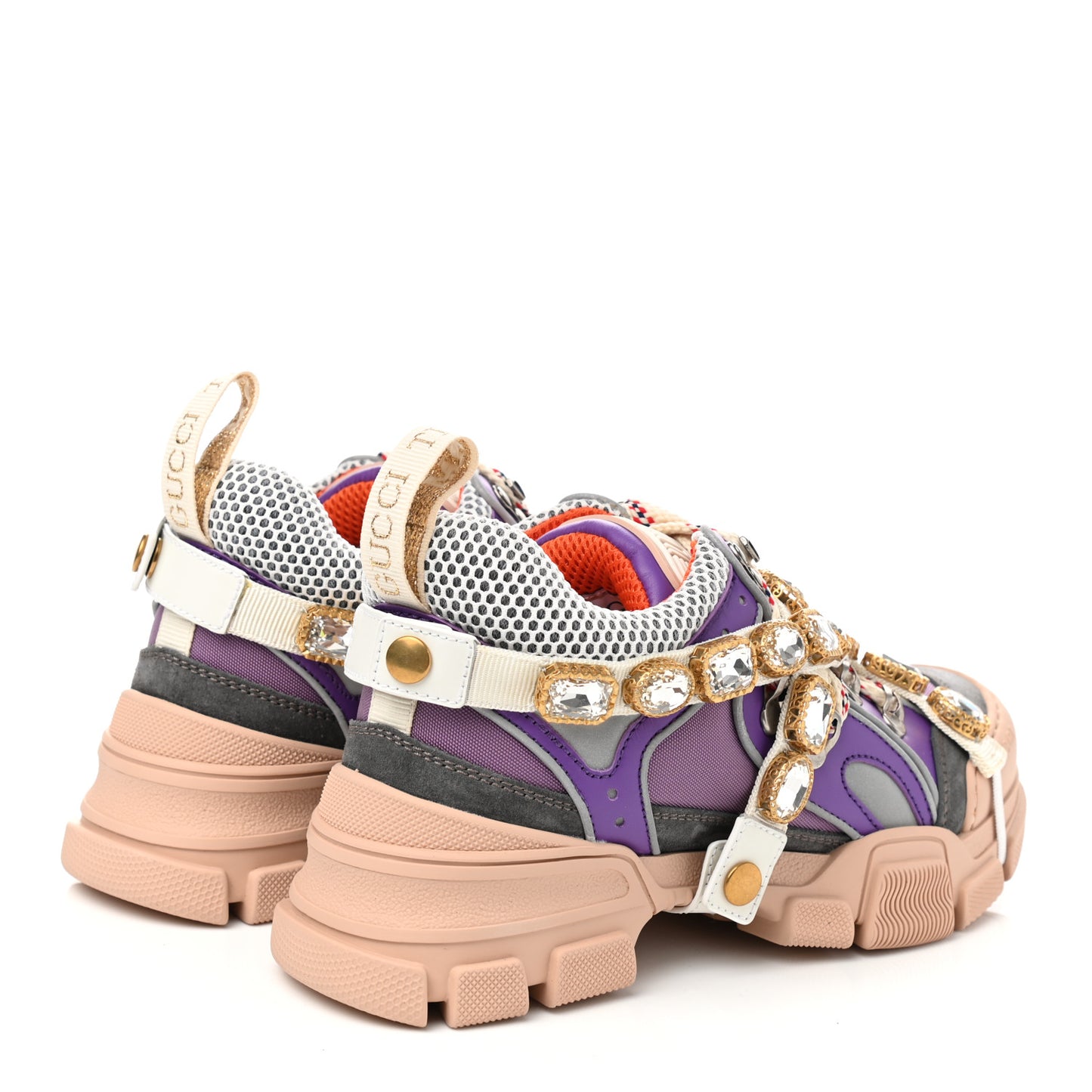 X SEGA Nylon Calfskin Suede Removable Crystals Womens Flashtrek Sneakers 36 New Lavender Loess Shine Purple
