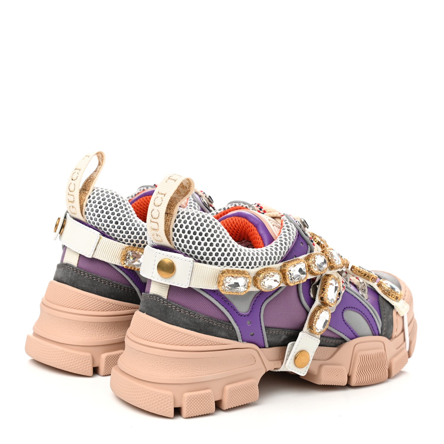Gucci X SEGA Nylon Calfskin Suede Removable Crystals Womens Flashtrek Sneakers 36 New Lavender Loess Shine Purple 4 of 9