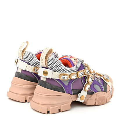 Gucci X SEGA Nylon Calfskin Suede Removable Crystals Womens Flashtrek Sneakers 36 New Lavender Loess Shine Purple 4 of 9