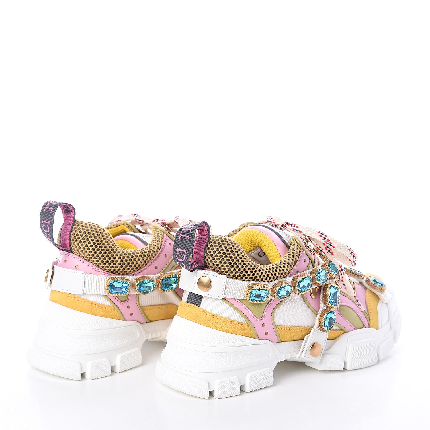Gucci X SEGA Nylon Calfskin Suede Removable Crystals Flashtrek Sneakers 36.5 Great White Crop Soft Pink 4 of 7