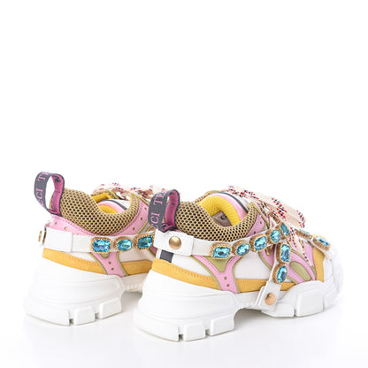 Gucci X SEGA Nylon Calfskin Suede Removable Crystals Flashtrek Sneakers 36.5 Great White Crop Soft Pink 4 of 7
