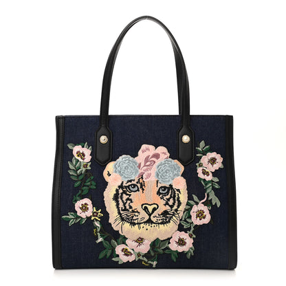 Gucci Denim Embroidered Tiger Tote Blue Multicolor 1 of 10
