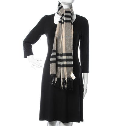 Burberry Cashmere Classic Check Fringe Scarf Grey 2 of 5