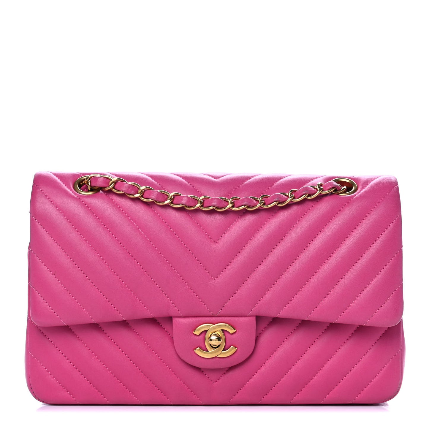 Lambskin Chevron Quilted Medium Double Flap Pink