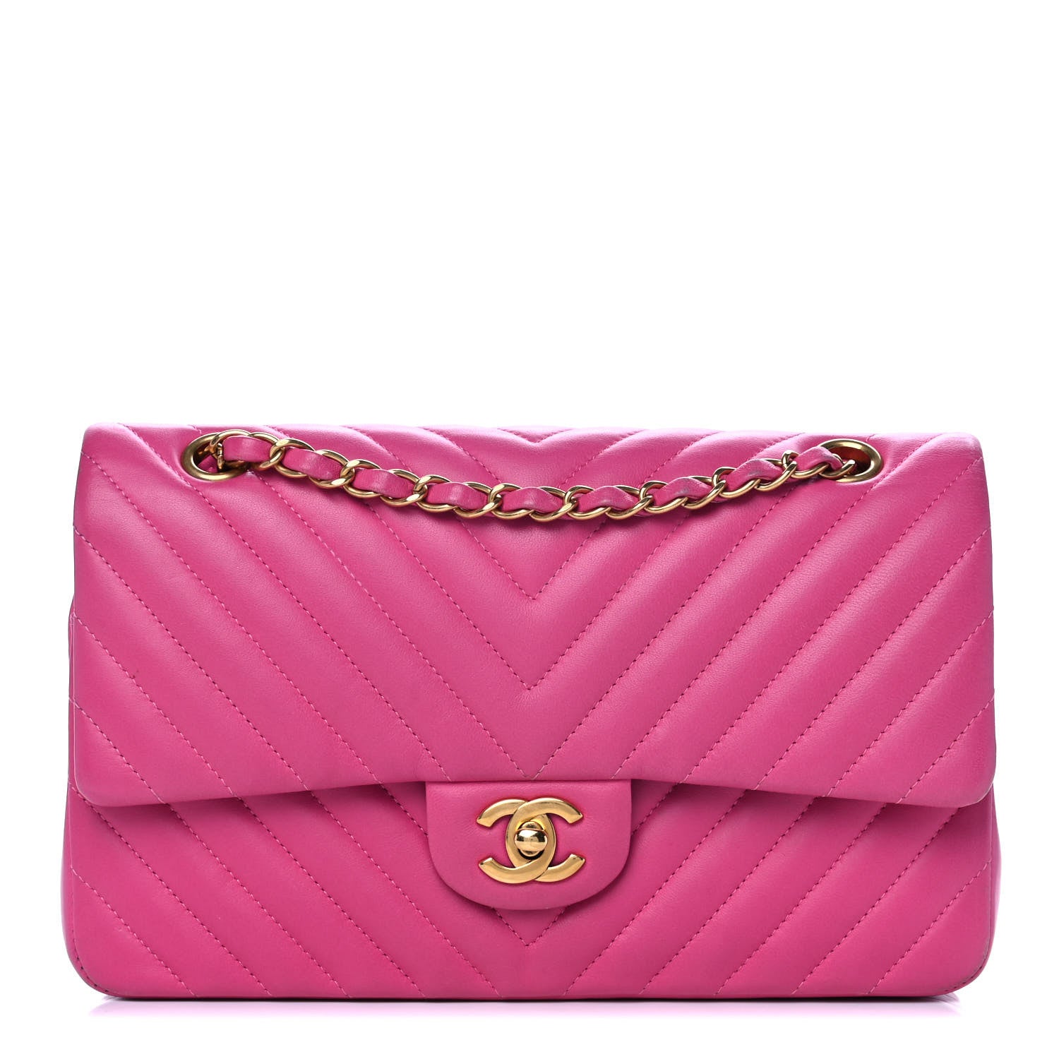 Chanel Lambskin Chevron Quilted Medium Double Flap Pink 1 of 17
