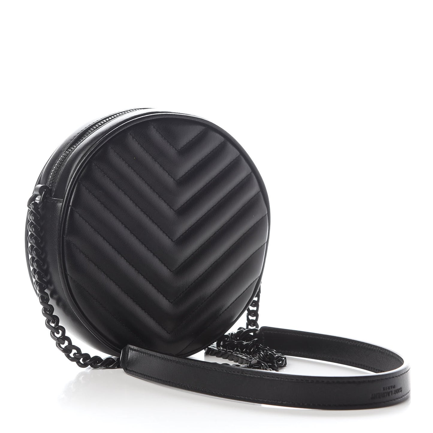 Calfskin Matelasse Chevron Round Vinyle Camera Bag Black