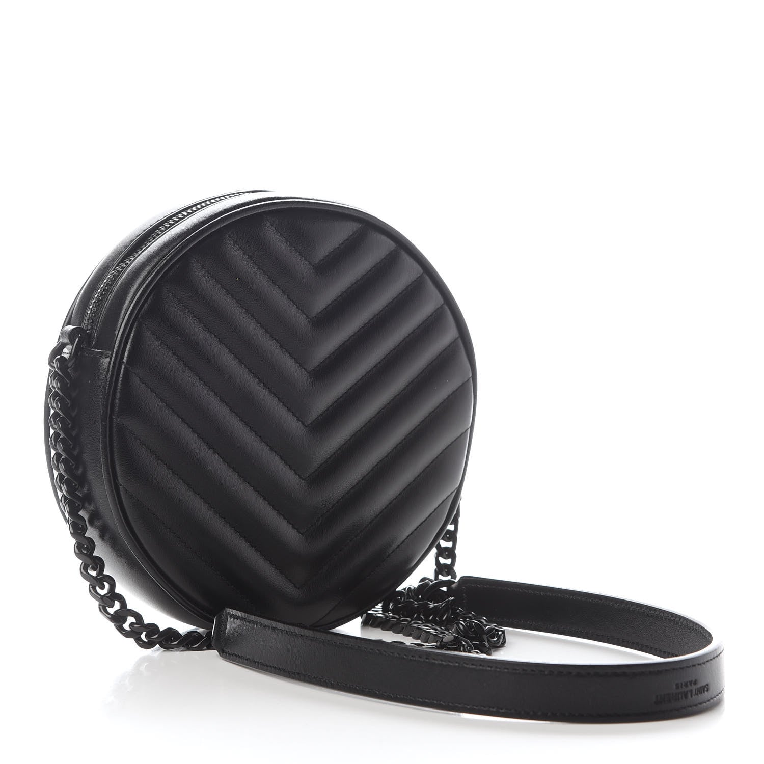 Saint Laurent Calfskin Matelasse Chevron Round Vinyle Camera Bag Black 3 of 9