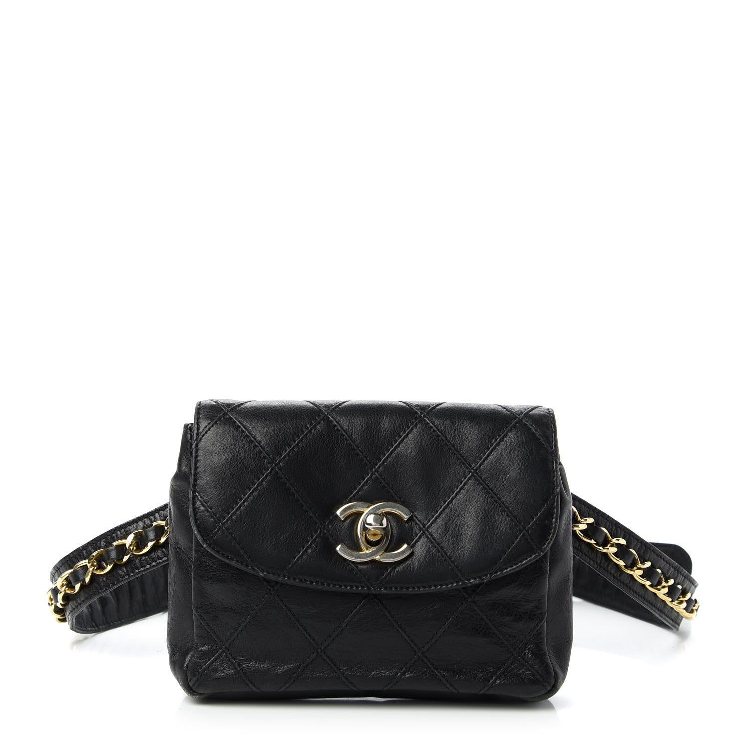 Chanel Calfskin Diamond Embossed Flap Waist Belt Bag Black 1 of 12