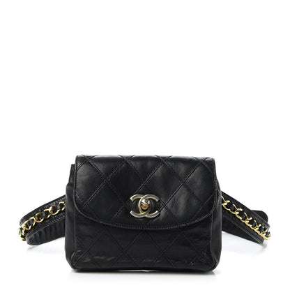 Chanel Calfskin Diamond Embossed Flap Waist Belt Bag Black 1 of 12