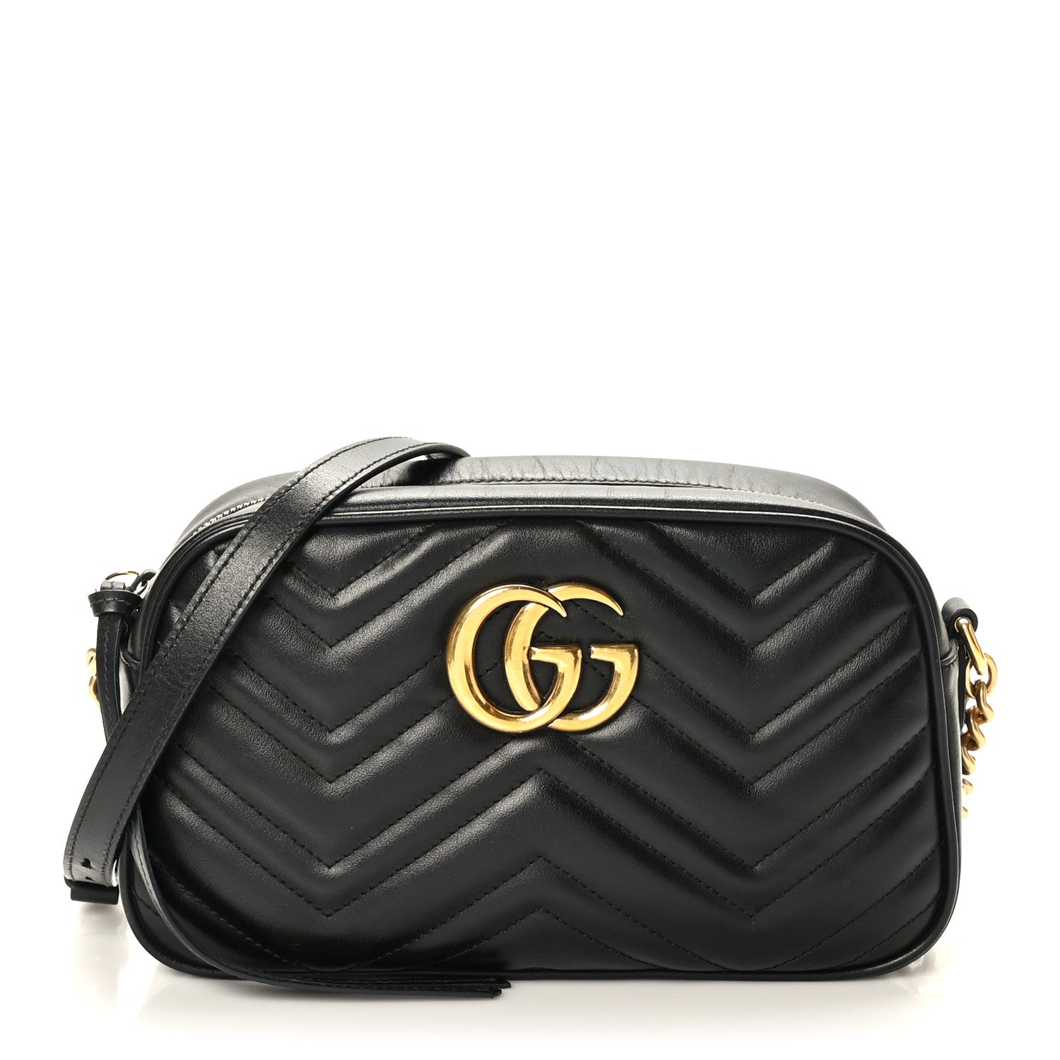 Gucci Calfskin Matelasse Small GG Marmont Chain Shoulder Bag Black 1 of 10