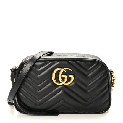 Gucci Calfskin Matelasse Small GG Marmont Chain Shoulder Bag Black 1 of 10