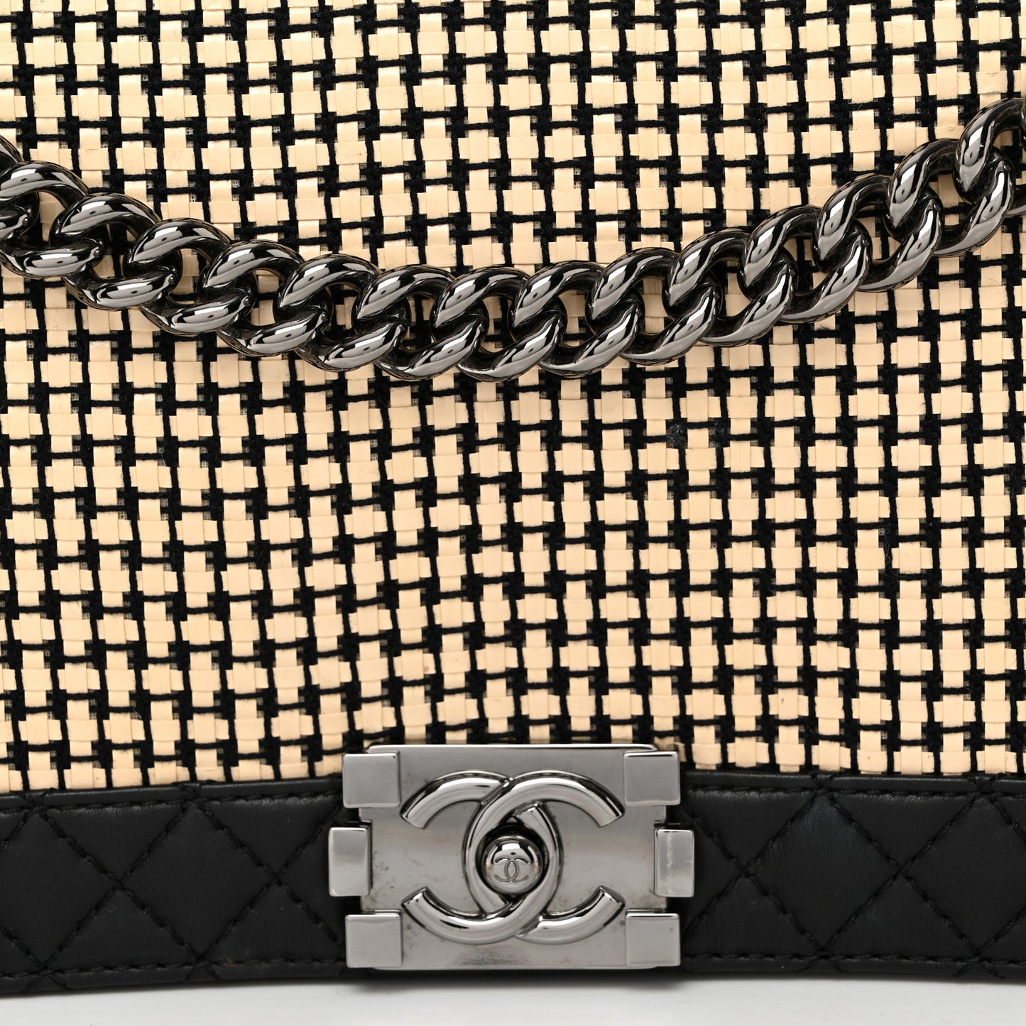 Calfskin Woven Medium Boy Reverso Flap Black