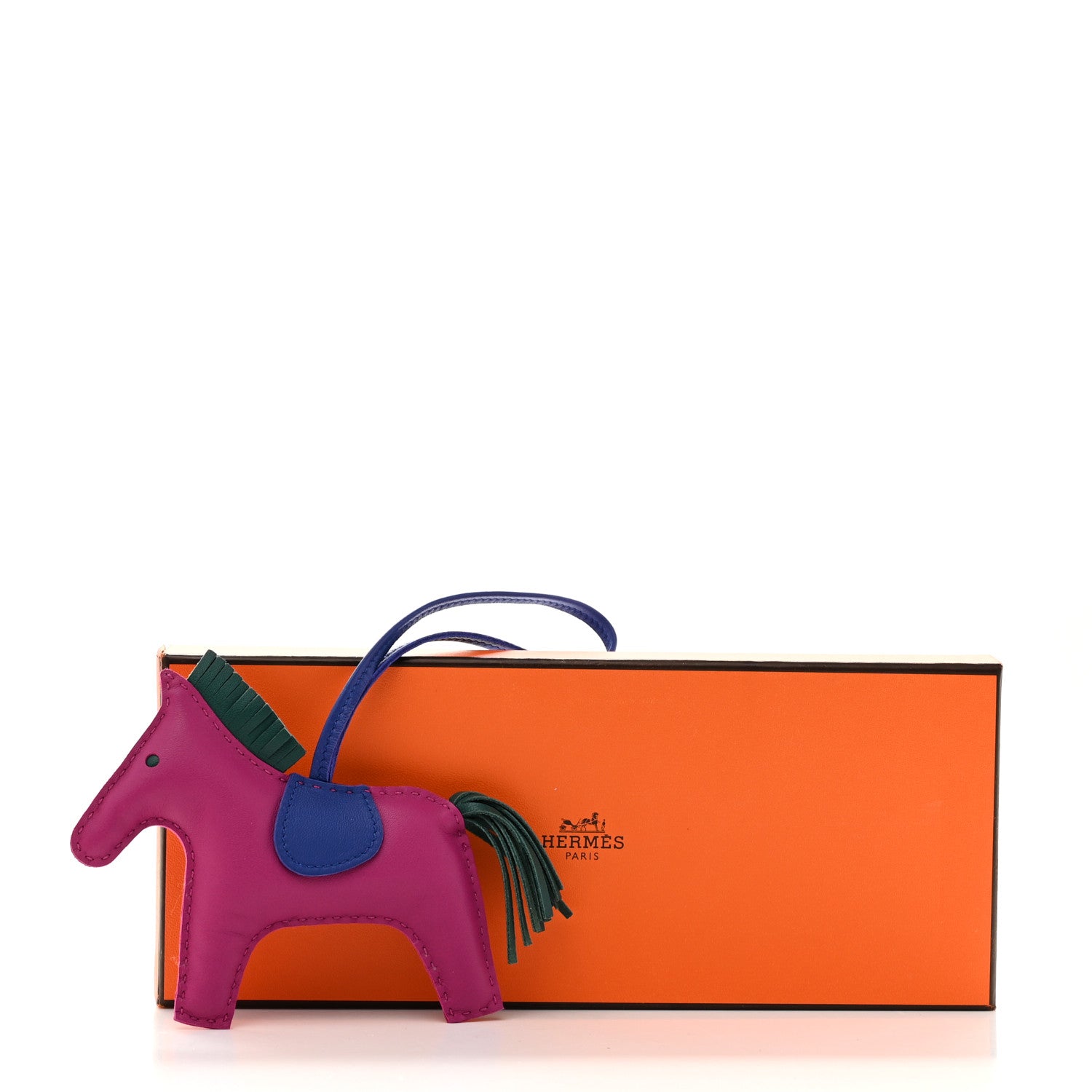 Hermes Milo Lambskin Grigri Rodeo Horse Bag Charm GM Anemone Bleu Izmir Fauve 5 of 5