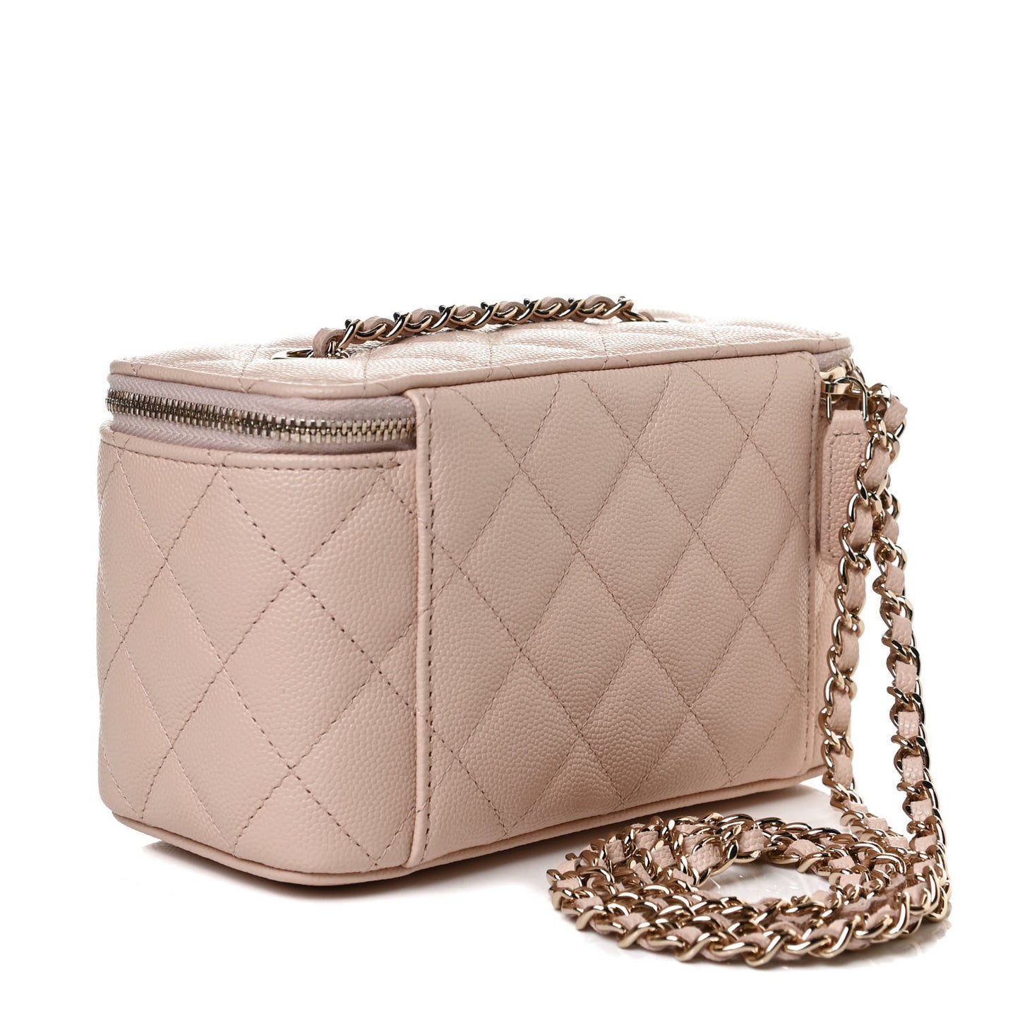 Caviar Quilted Small Vanity Case With Chain Light Beige