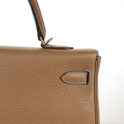 Hermes Togo Kelly Retourne Eclat 35 Etoupe Bleu Azteque 14 of 23