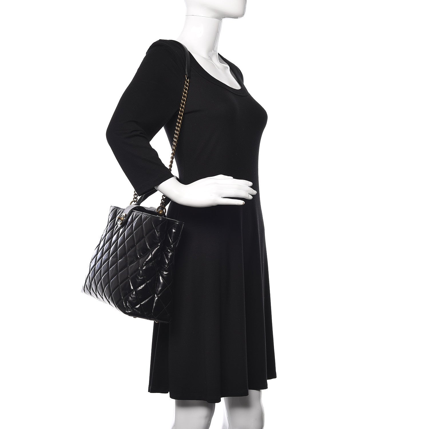 Chanel Calfskin Quilted Large Gold Bar Top Handle Tote Black 2 of 13