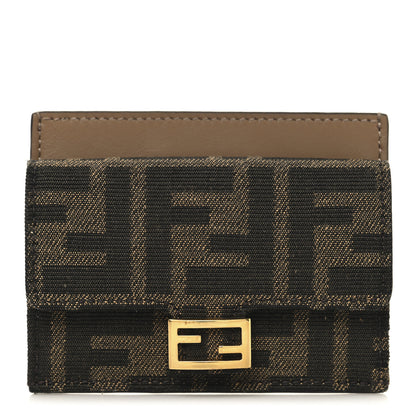 Fendi Fabric Jacquard FF 1974 Fold Over Card Holder Wallet Tobacco Moro 1 of 9