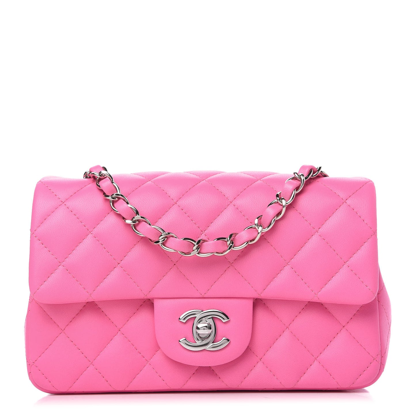 Lambskin Quilted Mini Rectangular Flap Pink