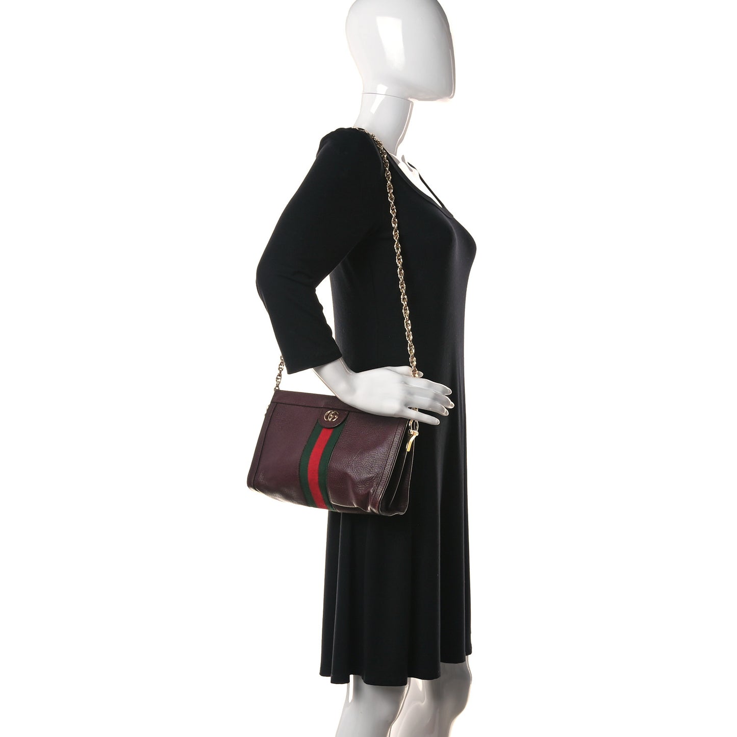 Calfskin GG Web Small Ophidia Chain Shoulder Bag Vintage Bordeaux