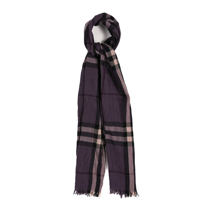 Burberry Wool Silk Gauze Giant Check Scarf Purple 1 of 4