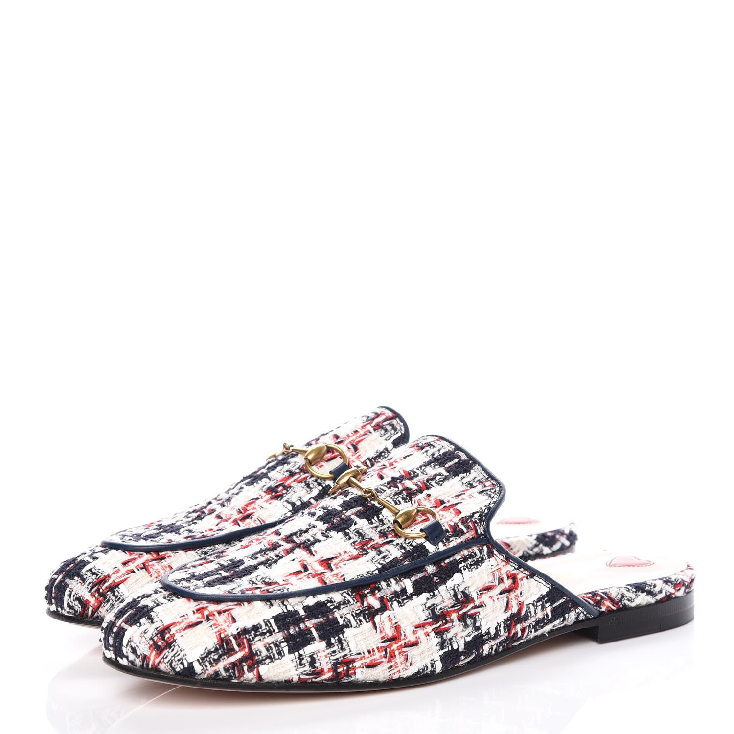 Gucci Tweed Check Womens Princetown Slippers 41 Gardenia Ink Blue Agata 3 of 9