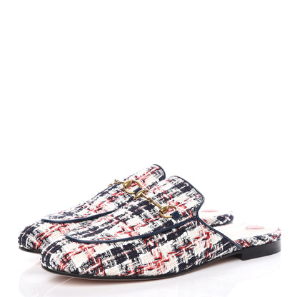 Gucci Tweed Check Womens Princetown Slippers 41 Gardenia Ink Blue Agata 3 of 9