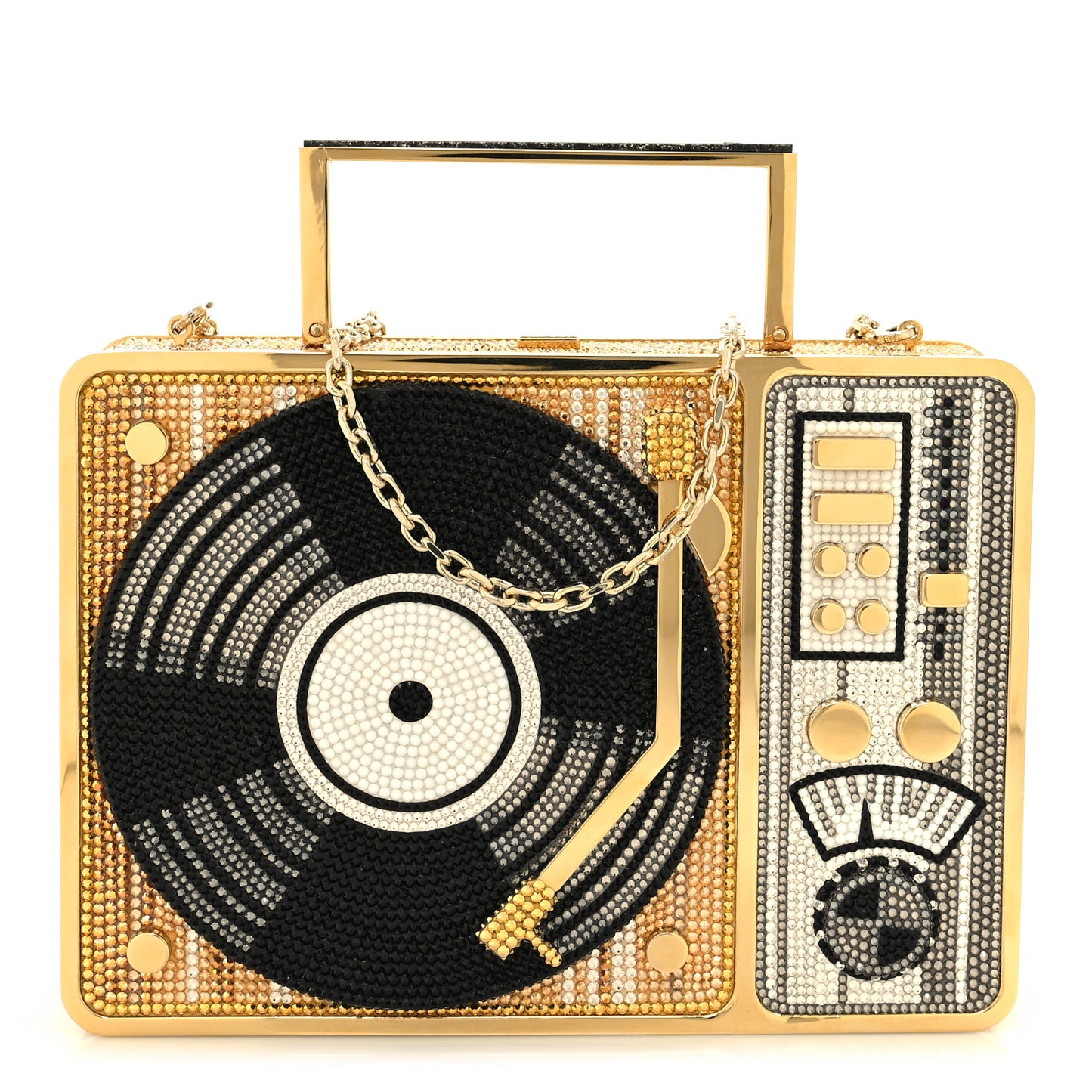 Crystal Turntable Scratch Minaudiere Clutch Champagne
