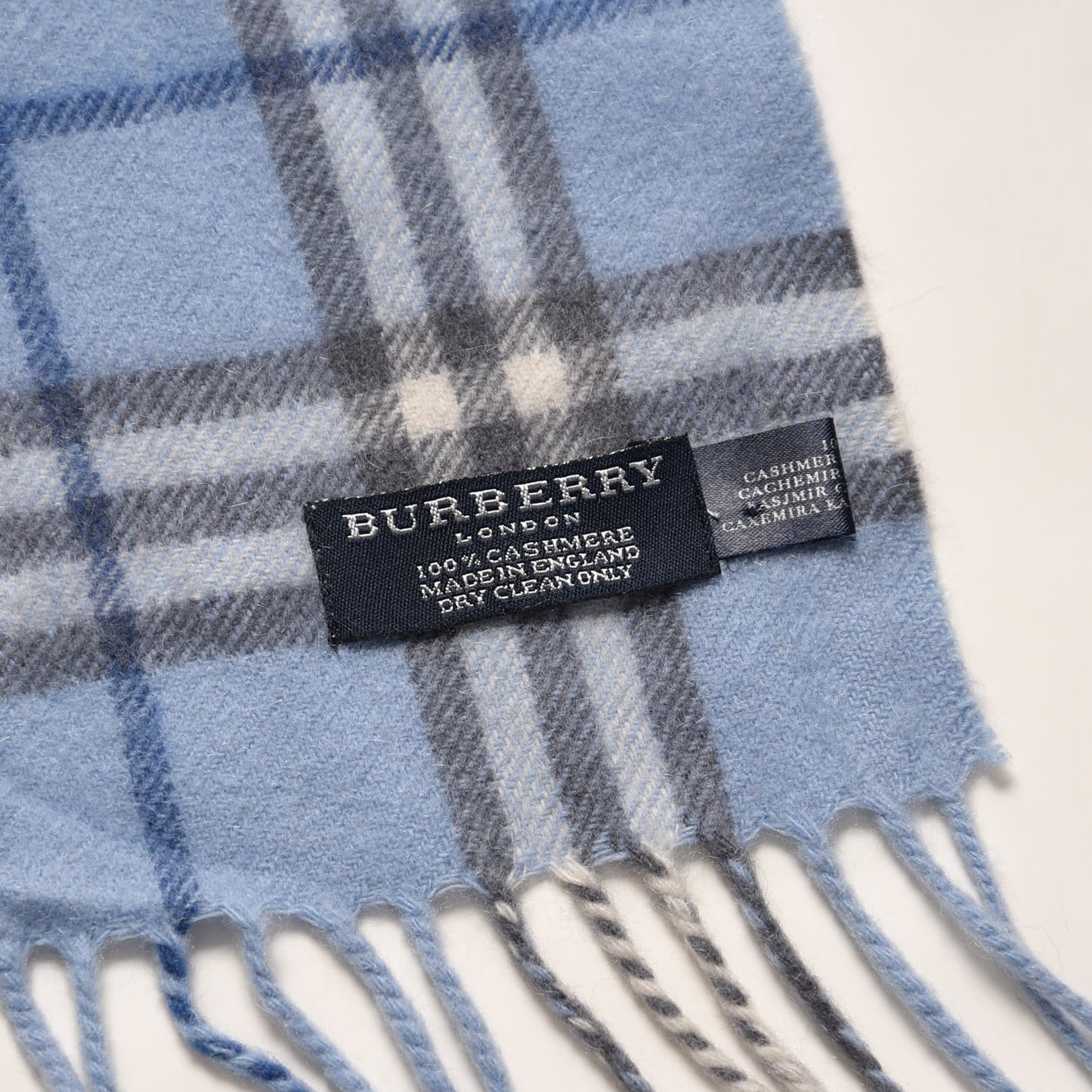 Cashmere House Check Fringe Scarf Light Blue