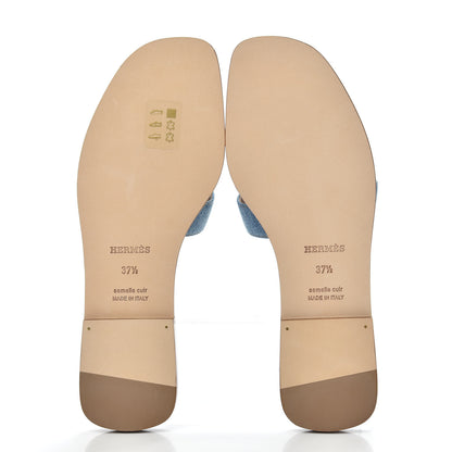 Hermes Denim Canvas Oran Sandals 37.5 Bleu Clair 5 of 9
