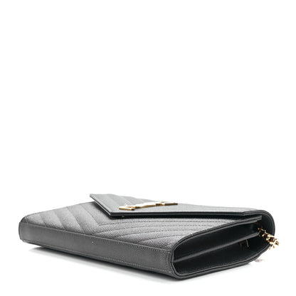 Saint Laurent Grain De Poudre Matelasse Chevron Monogram Chain Wallet Oyster Grey 8 of 11
