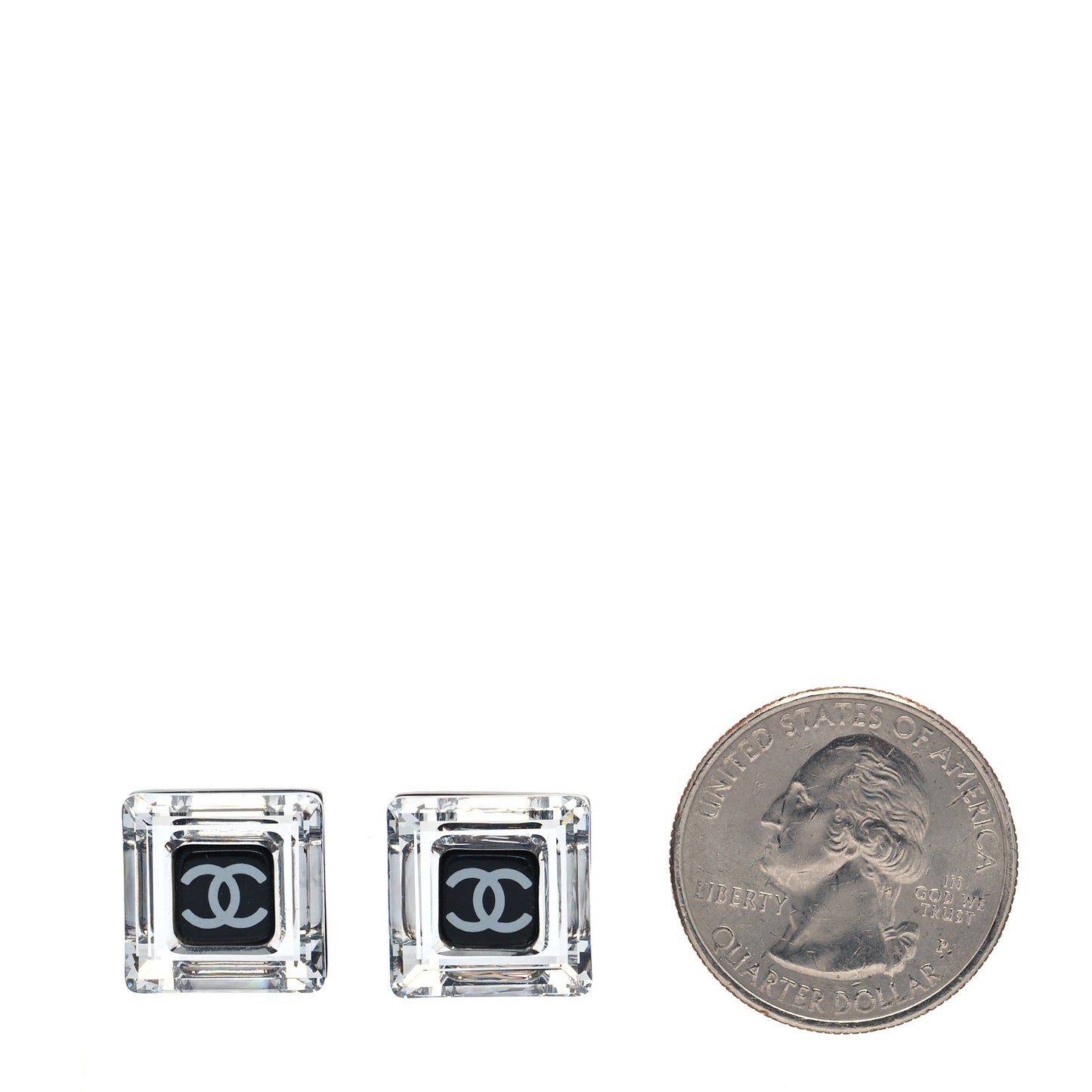 Crystal CC Square Charm Earrings Black