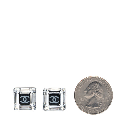 Chanel Crystal CC Square Charm Earrings Black 2 of 4