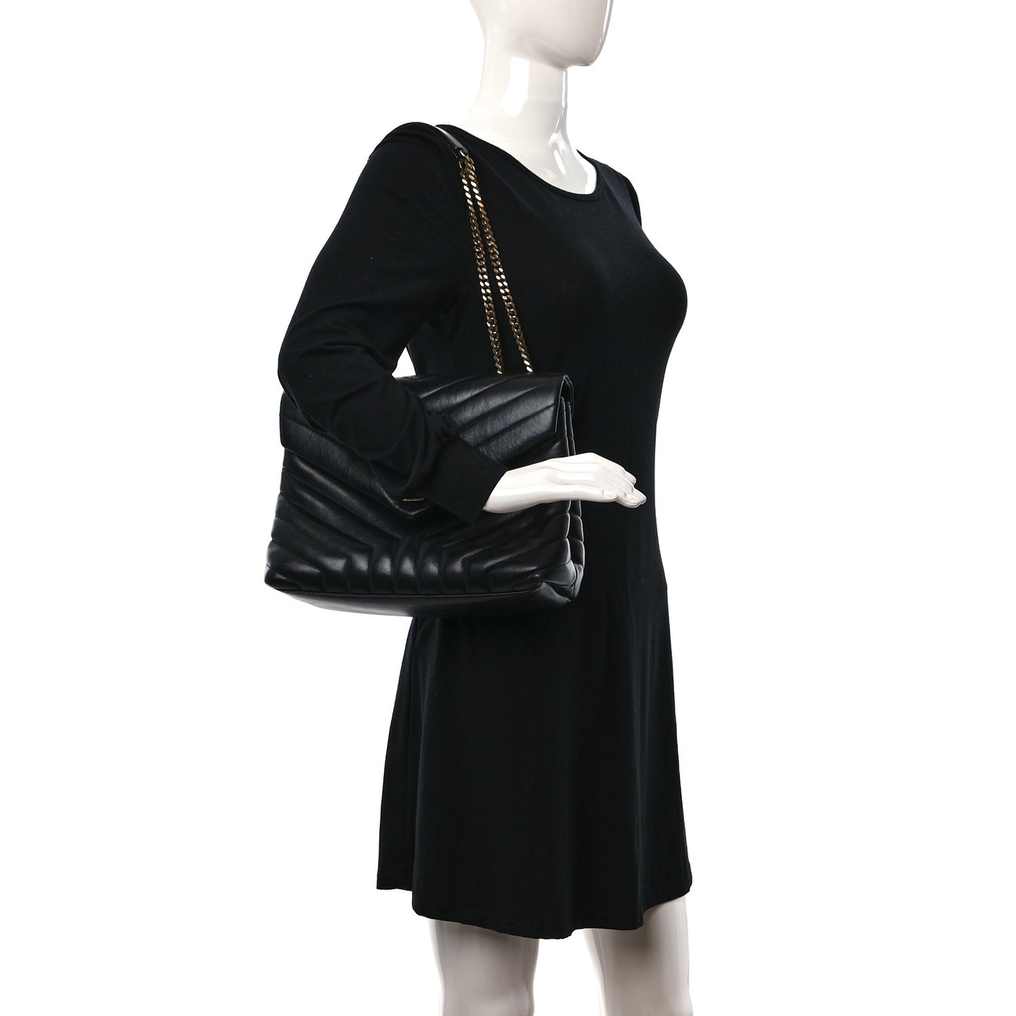 Calfskin Y Quilted Monogram Medium Loulou Chain Satchel Black