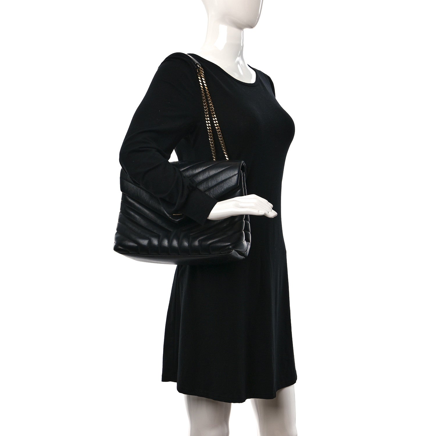 Saint Laurent Calfskin Y Quilted Monogram Medium Loulou Chain Satchel Black 2 of 9