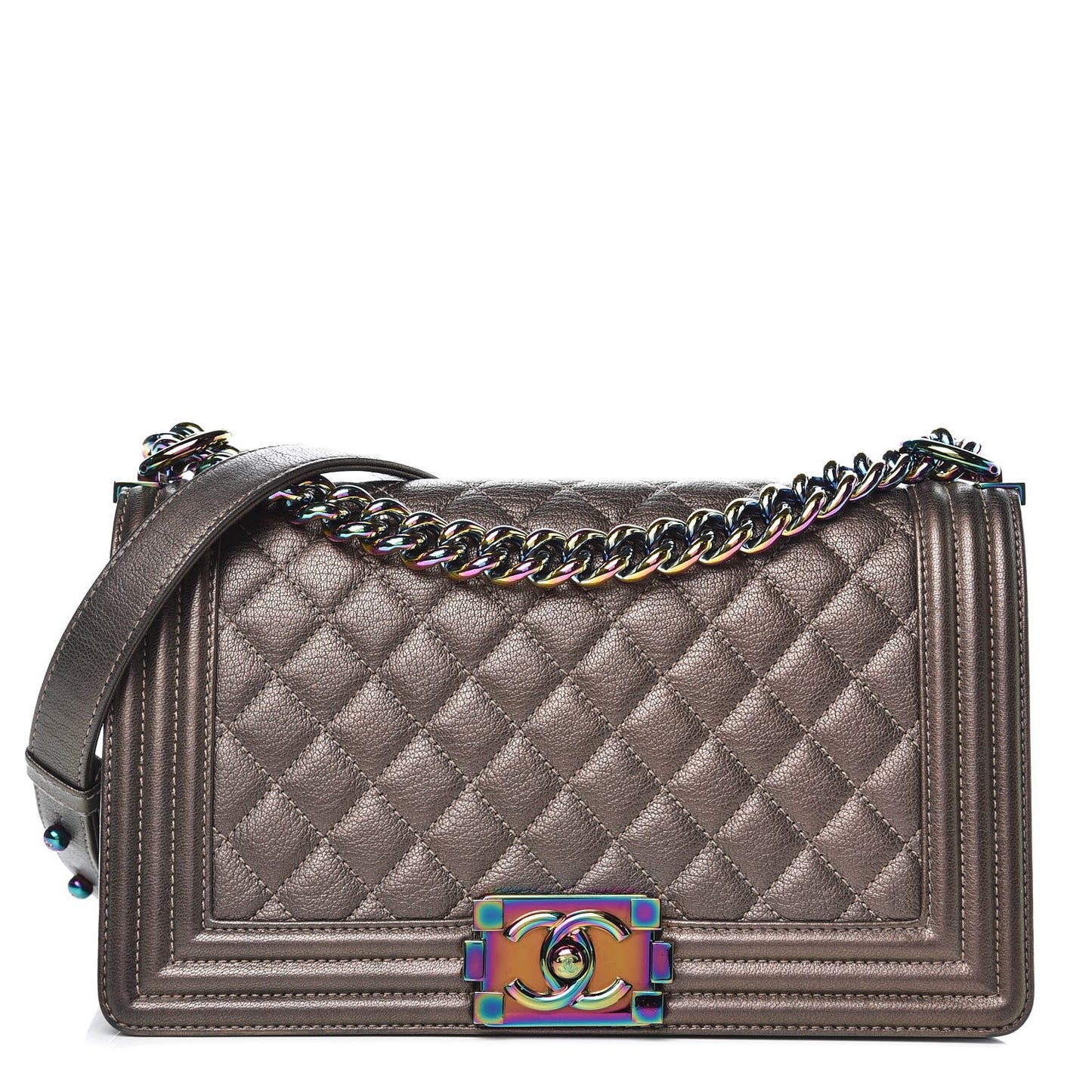 Iridescent Goatskin Quilted Medium Boy Flap Dark Gold