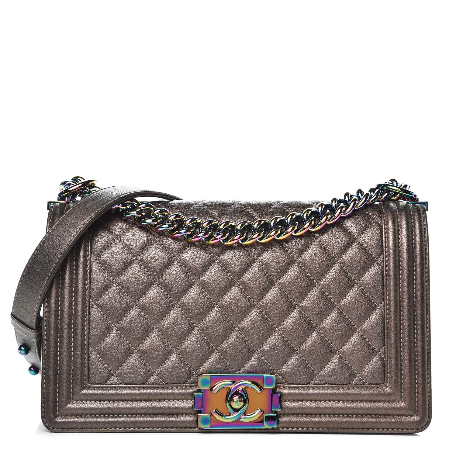 Chanel Iridescent Goatskin Quilted Medium Boy Flap Dark Gold 1 of 11