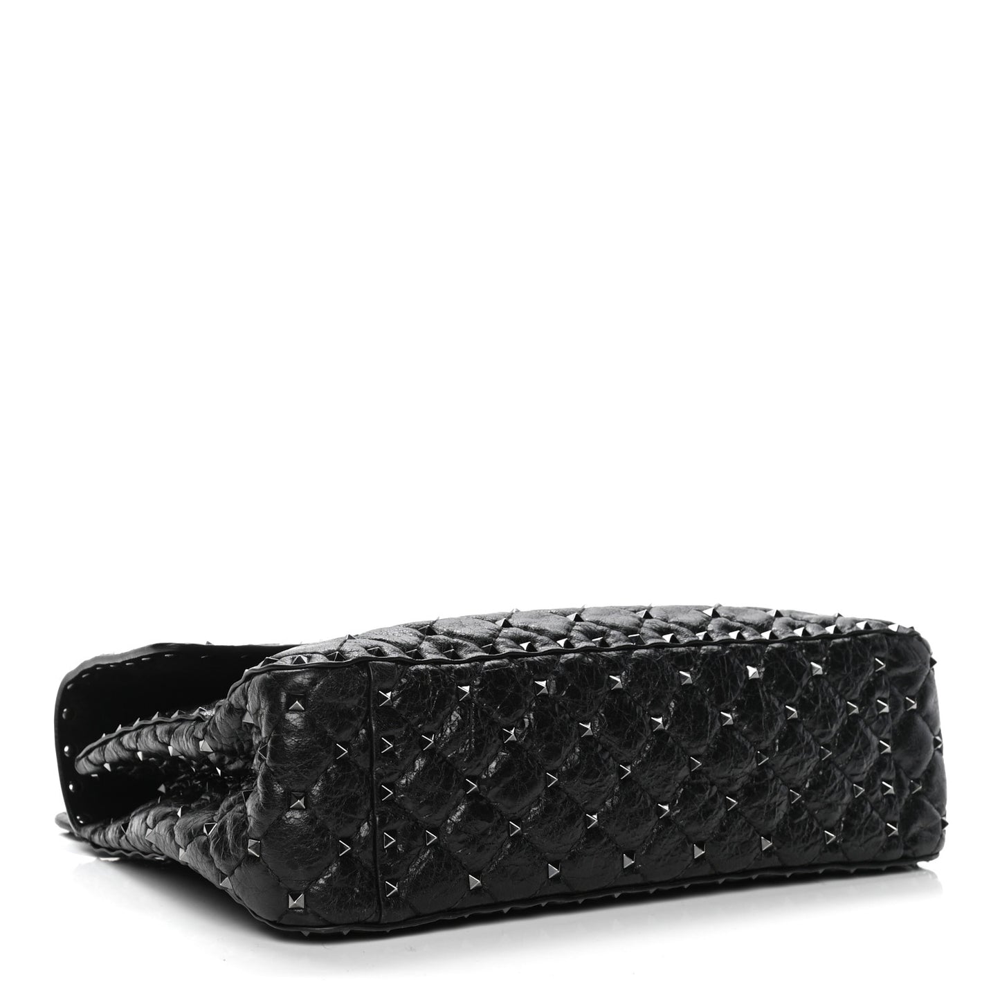 Craquele Nappa Large Rockstud Spike Shoulder Bag Black