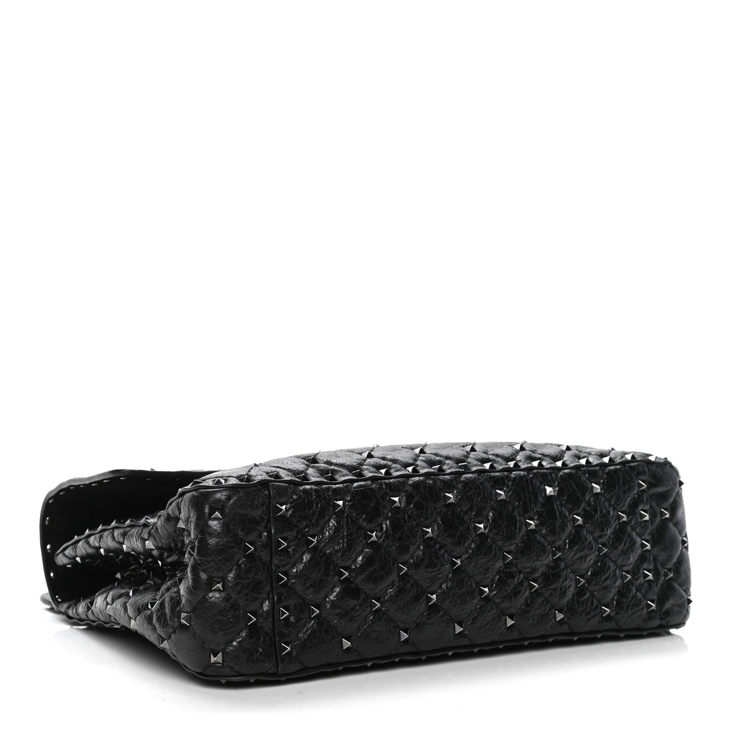 Valentino Garavani Craquele Nappa Large Rockstud Spike Shoulder Bag Black 3 of 4