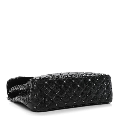 Valentino Garavani Craquele Nappa Large Rockstud Spike Shoulder Bag Black 3 of 4