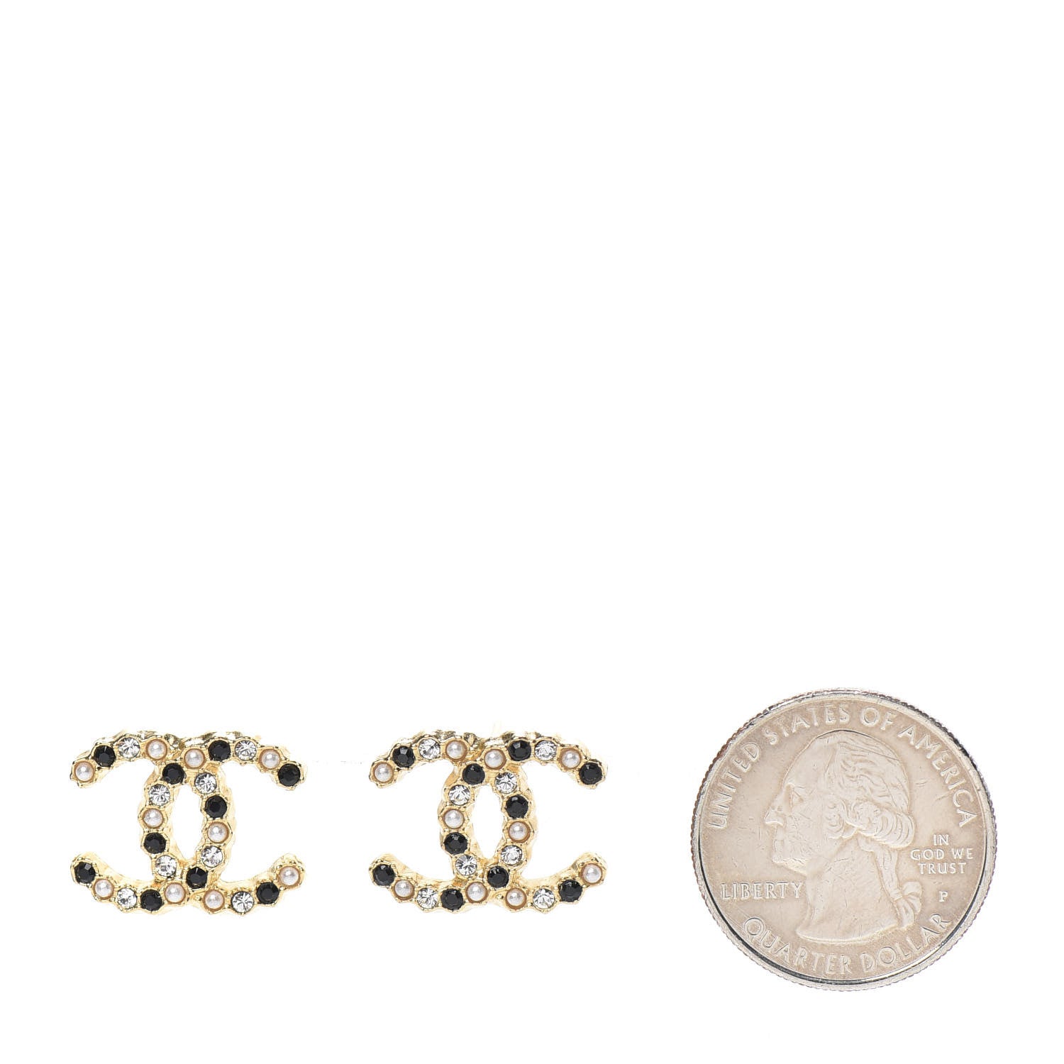 Chanel Resin Pearl Crystal CC Earrings Gold Black 2 of 5