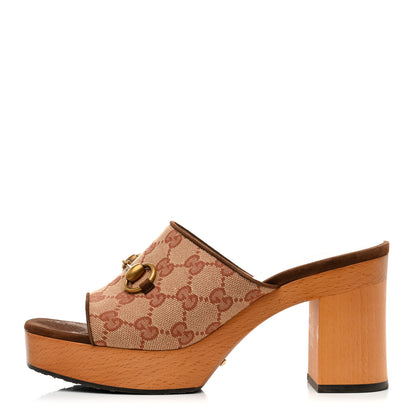 Gucci GG Monogram Suede Houdan Platform Slide Sandals 38 Beige Ruggine Maroon 1 of 9