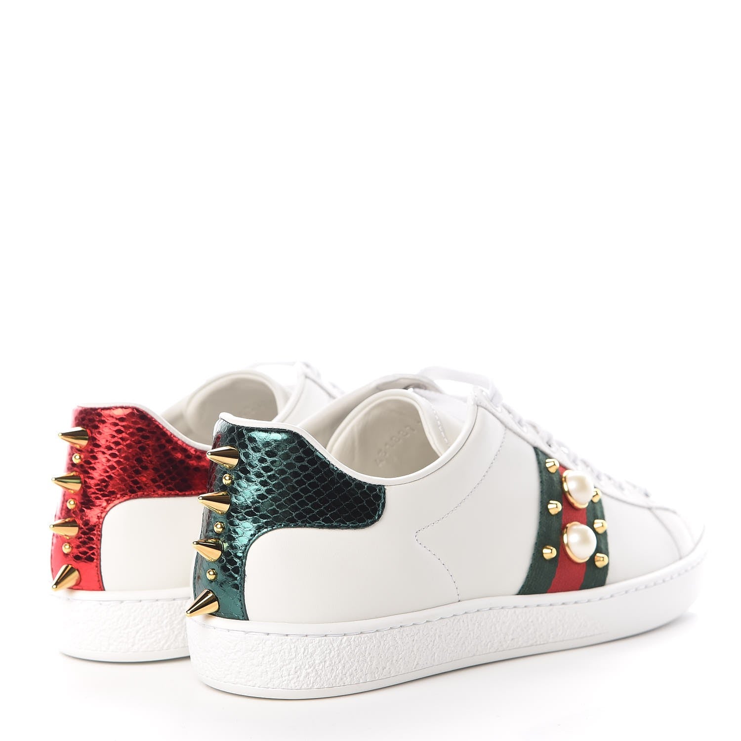 Gucci Calfskin Web Pearl Studded Womens Ace Sneakers 37.5 White 4 of 9