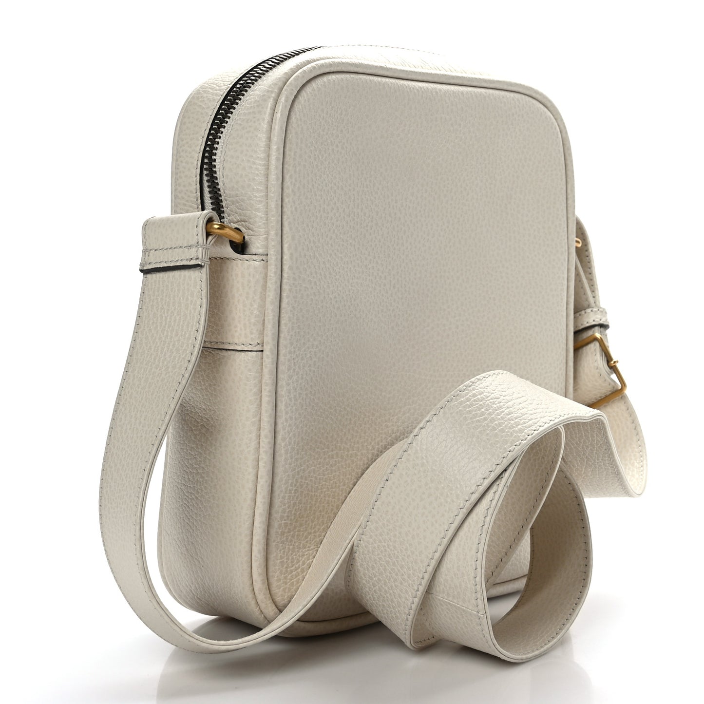Grained Calfskin Logo Messenger Bag White