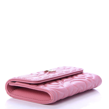 Chanel Caviar Camellia Embossed Card Holder Wallet Pink 4 of 9