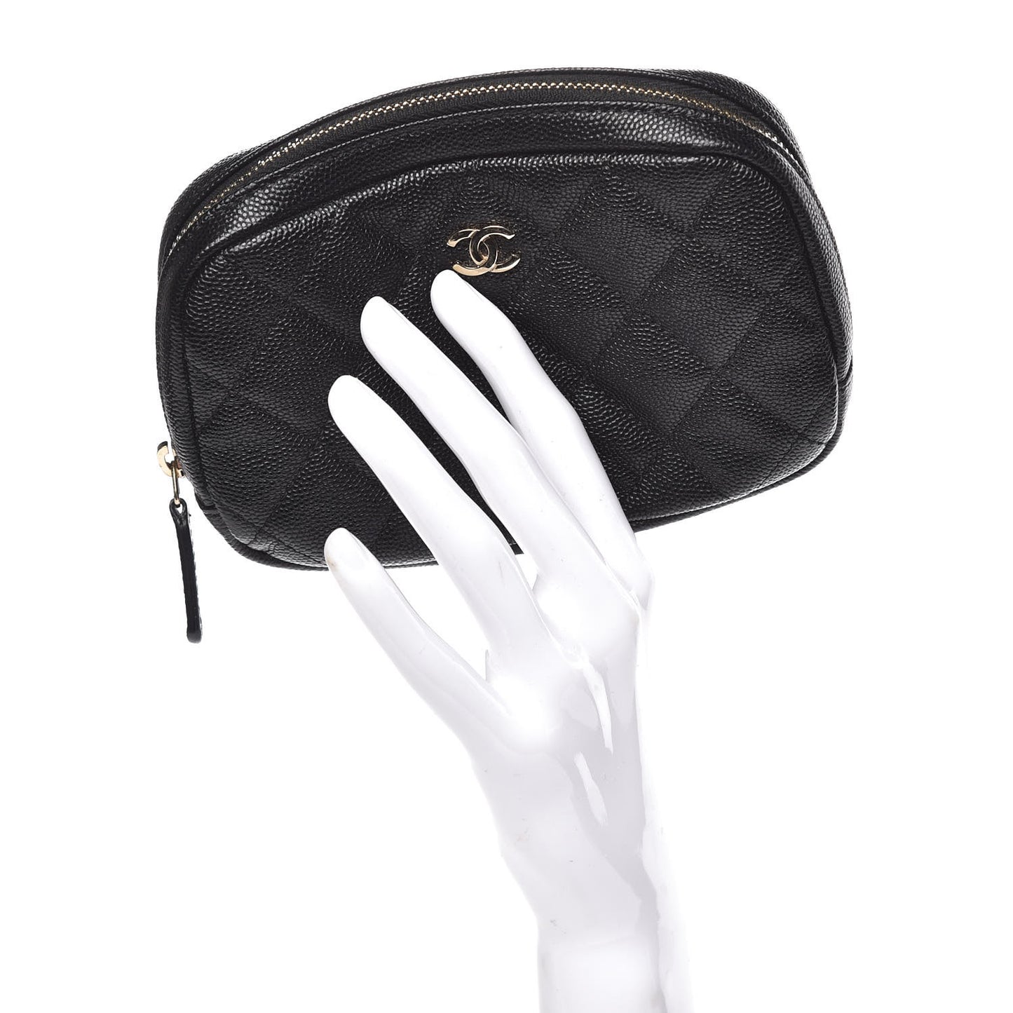Caviar Quilted Small Curvy Pouch Cosmetic Case Black