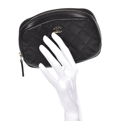 Chanel Caviar Quilted Small Curvy Pouch Cosmetic Case Black 2 of 9